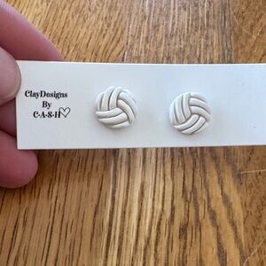 ClayDesignsbyCash White volleyball Earrings